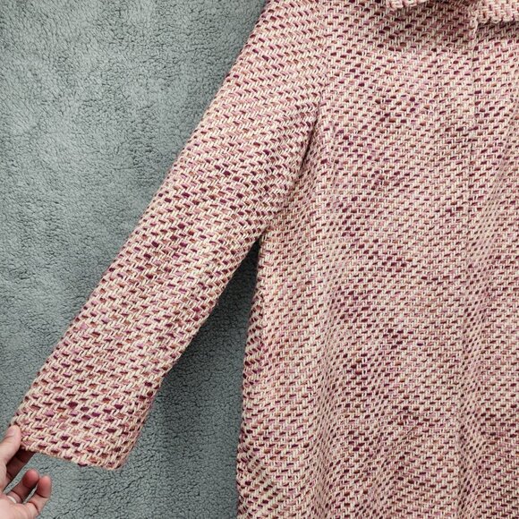 DKNY Women's Size 14 Wool Blend Long Coat Jacket Pink Multi-Color Button Closure - Picture 8 of 14
